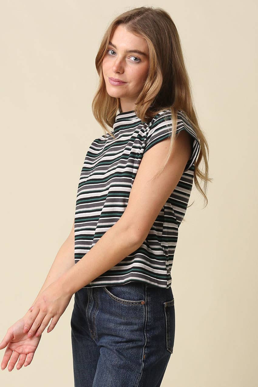 Lizz Stripe Mock Neck Tee (2 colors)