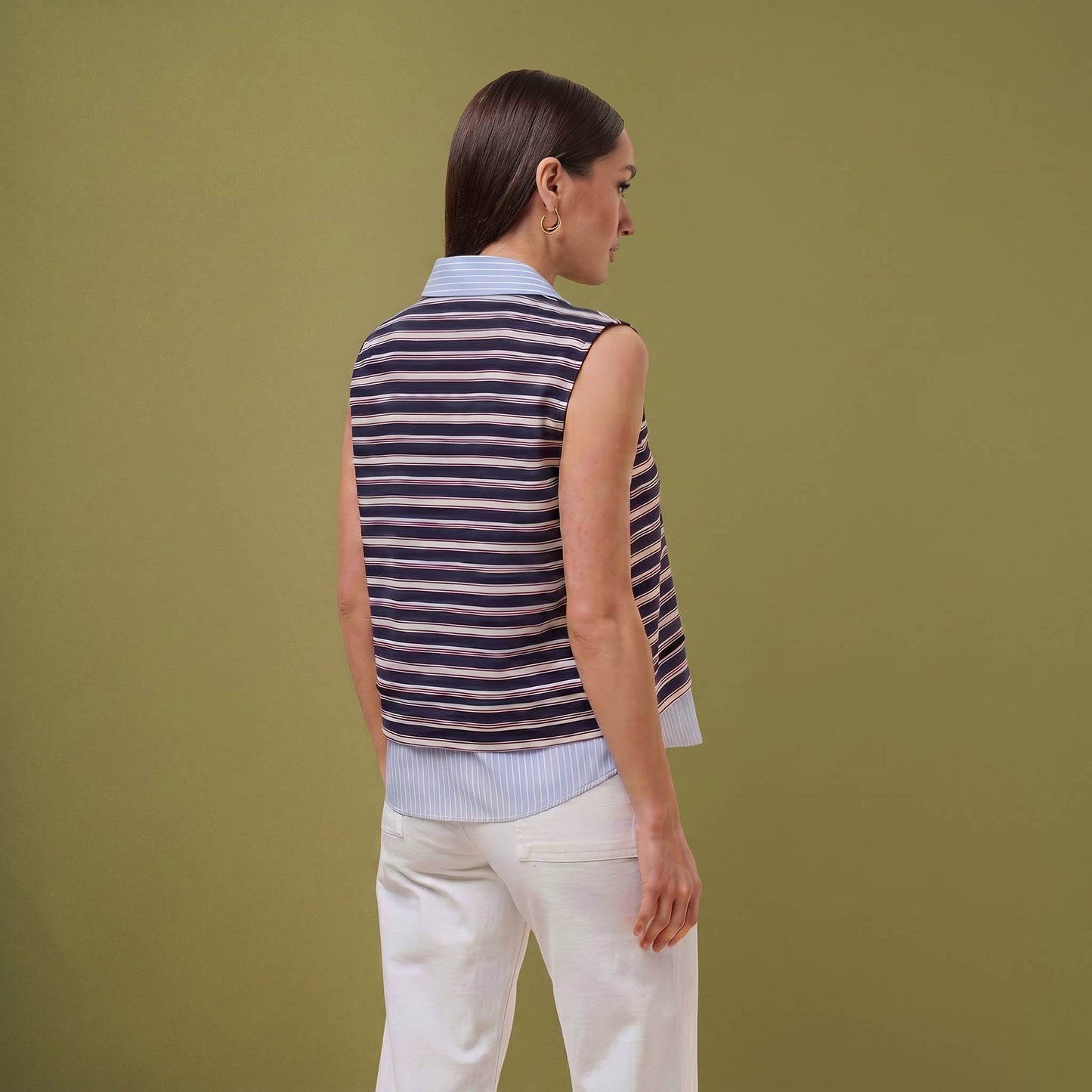 Layered look striped knit top