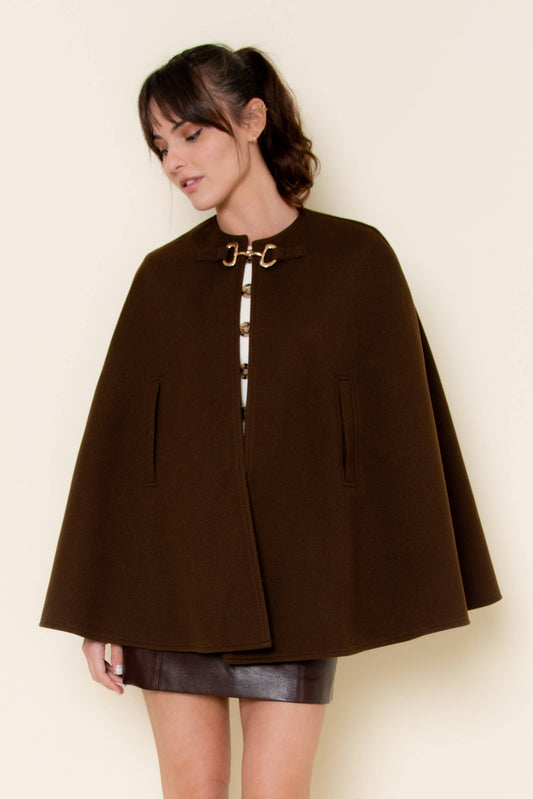 GOLD BUCKLE DETAIL WOOL LIKE CAPE
