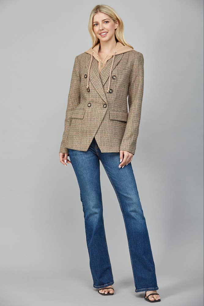 HOODED HERRINGBONE BLAZER