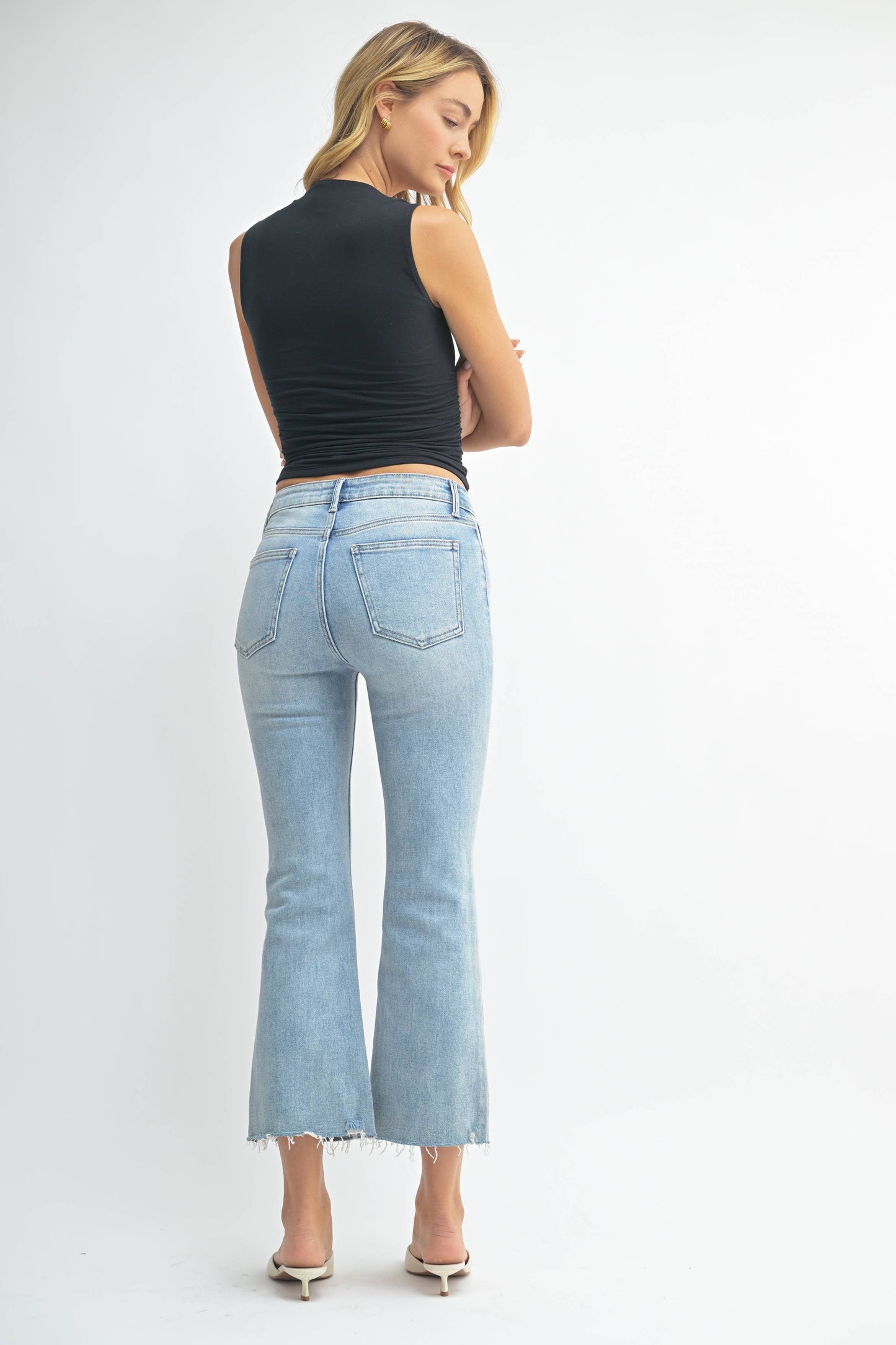 LT - High Rise Crop Flare w/ Distressed Hem