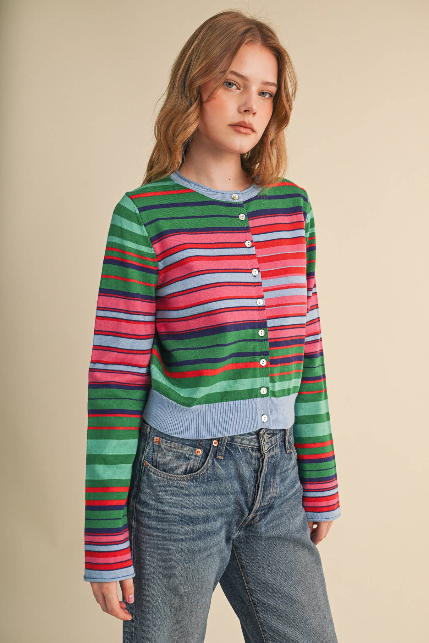 MUTLI-COLOR STRIPED SWEATER CARDIGAN