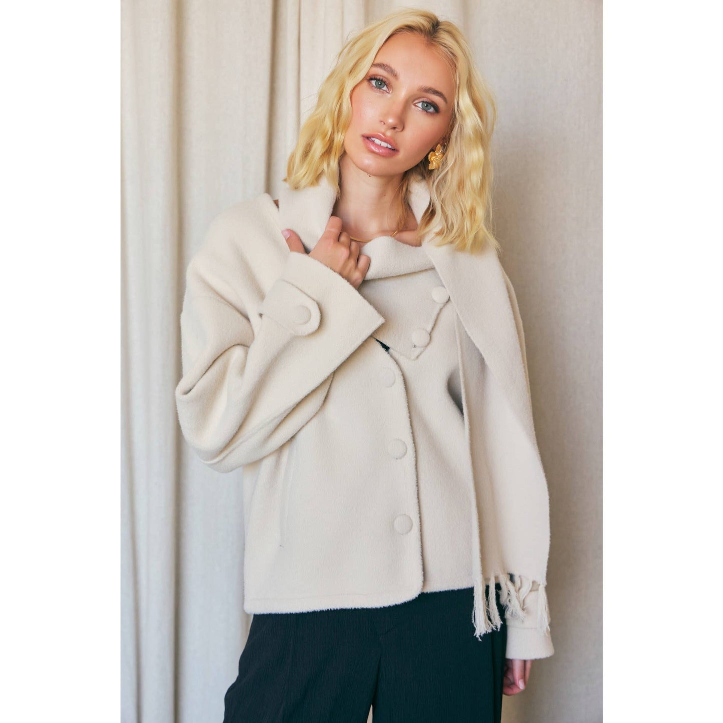 SCARF V-NECK DOUBLE-SIDED COAT (2 colors)