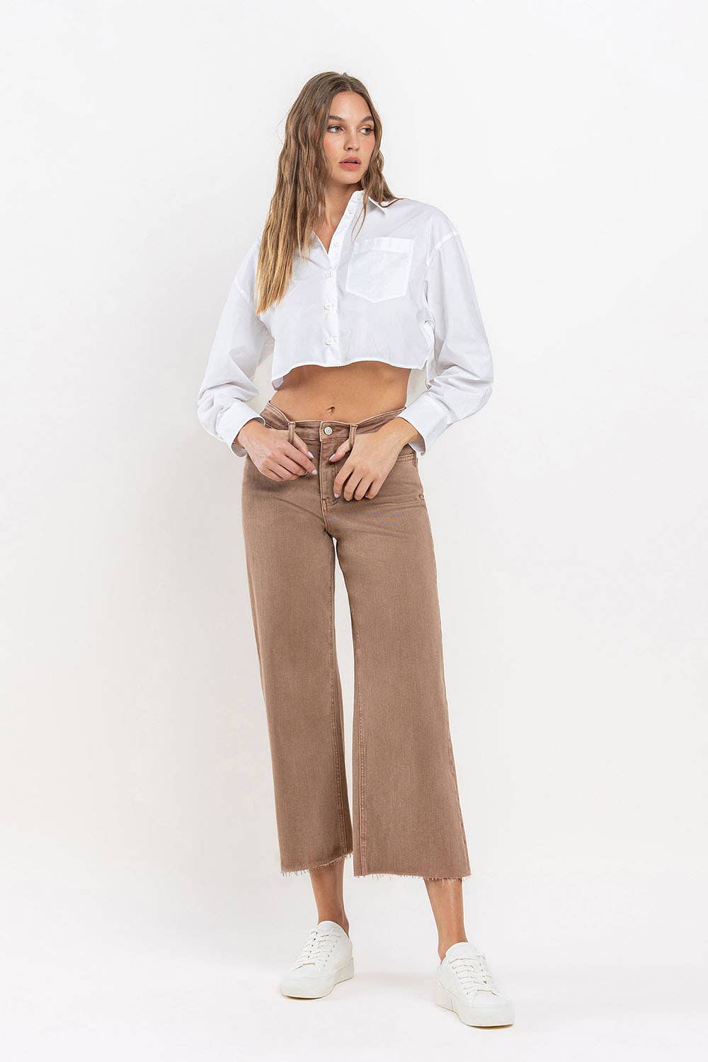 HIGH RISE CROP WIDE LEG JEANS