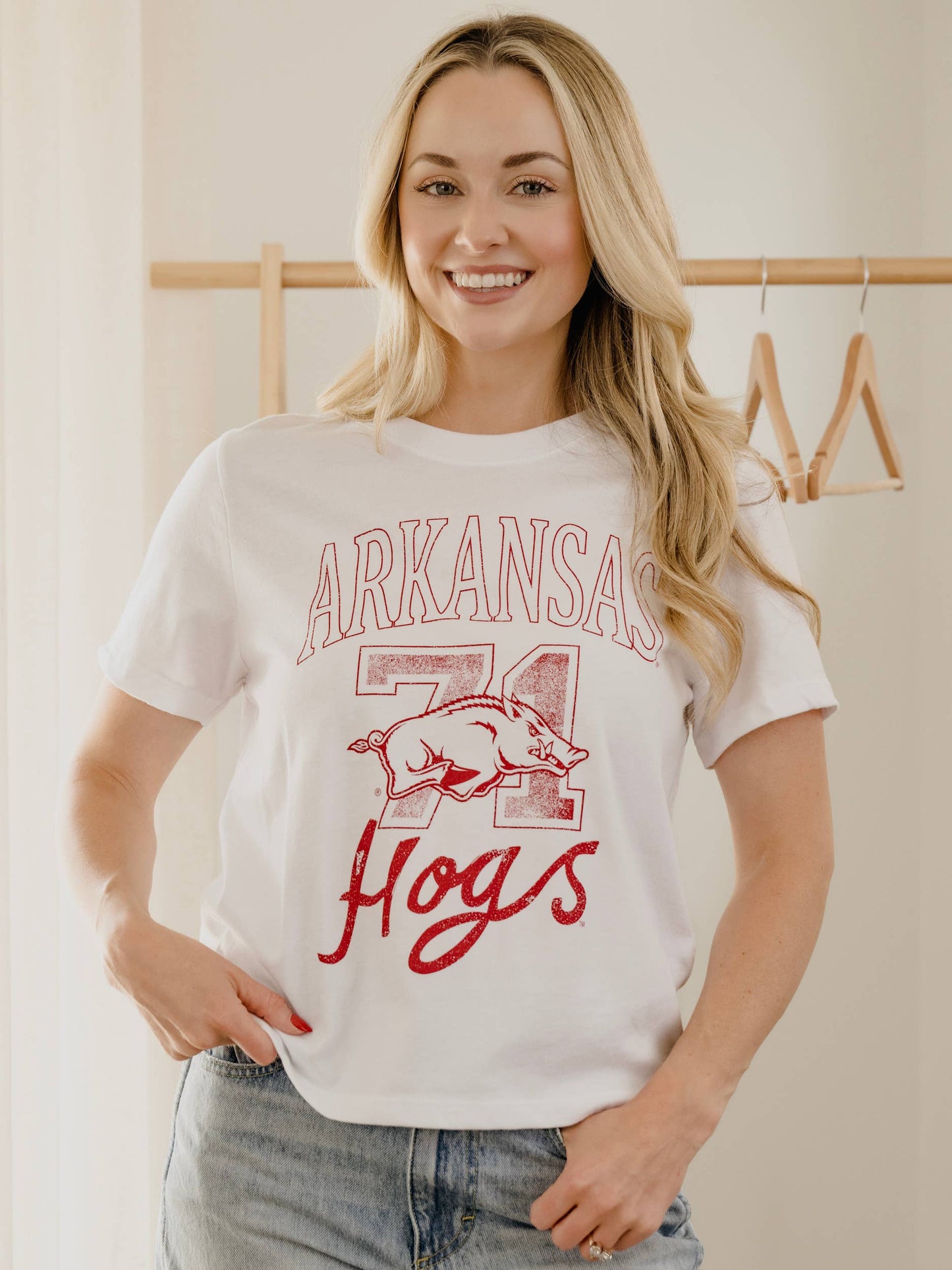 Arkansas Razorbacks Club Mascot White Ellie Perfect Tee