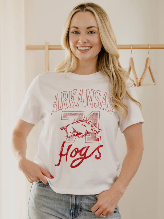 Arkansas Razorbacks Club Mascot White Ellie Perfect Tee