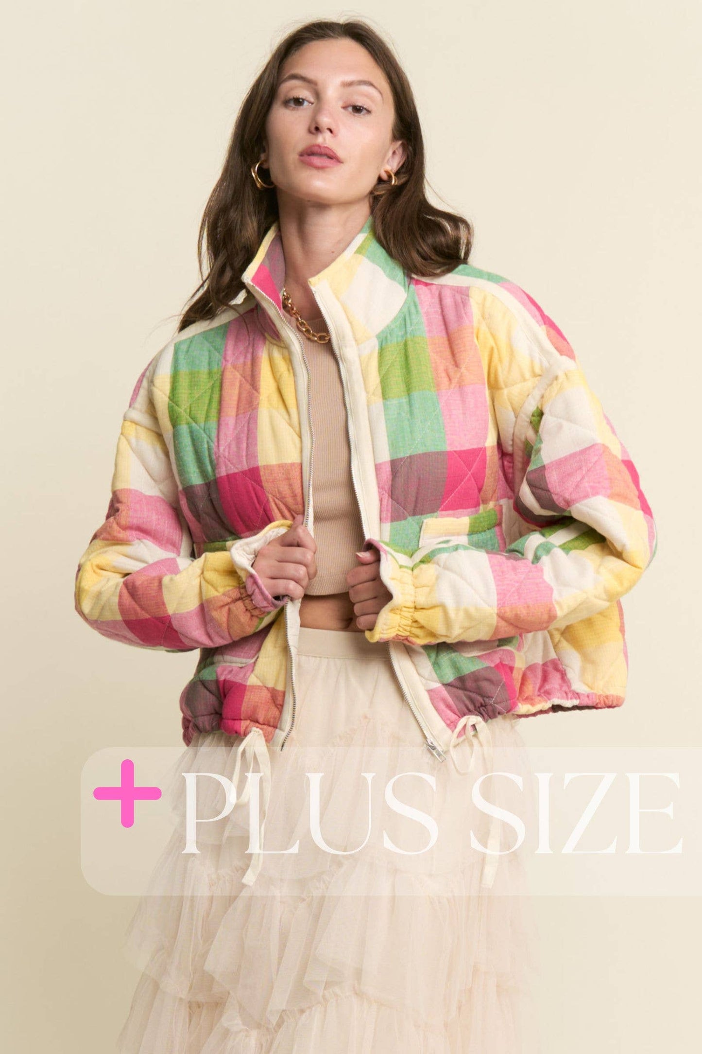 Multi-color Plaid Zipper Jacket