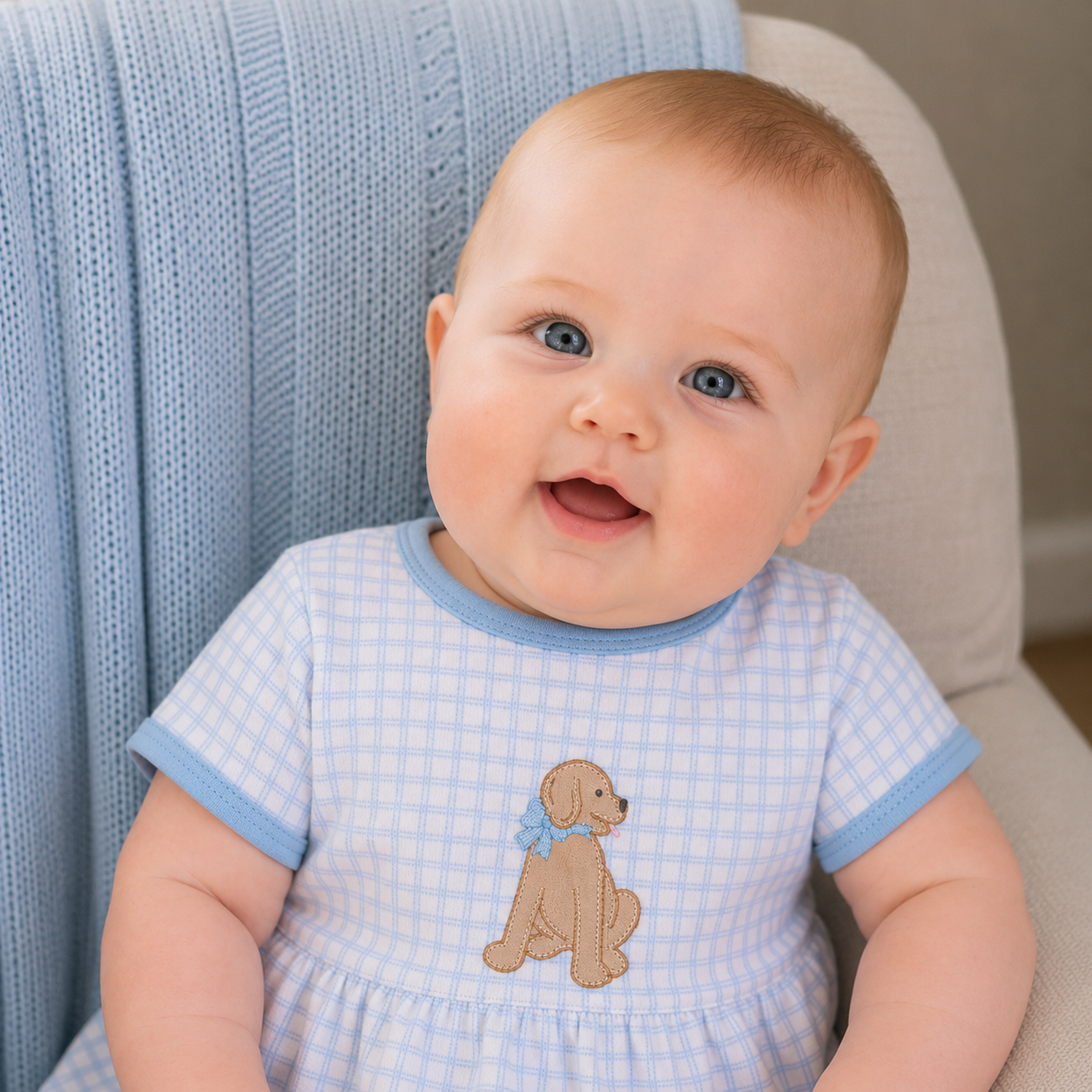 Puppy Playtime Applique Bubble - Light Blue