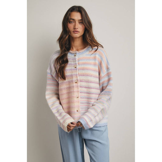 RAINBOW BUTTON-UP KNIT SWEATER CARDIGAN