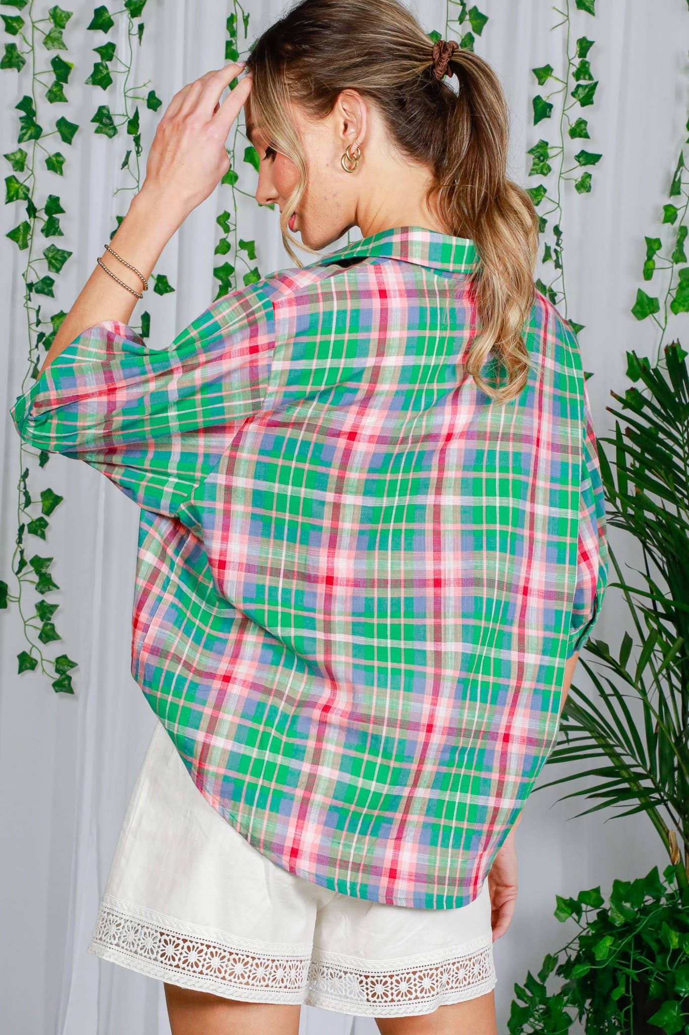 Plaid Print Cotton Collared Button Front Shirts