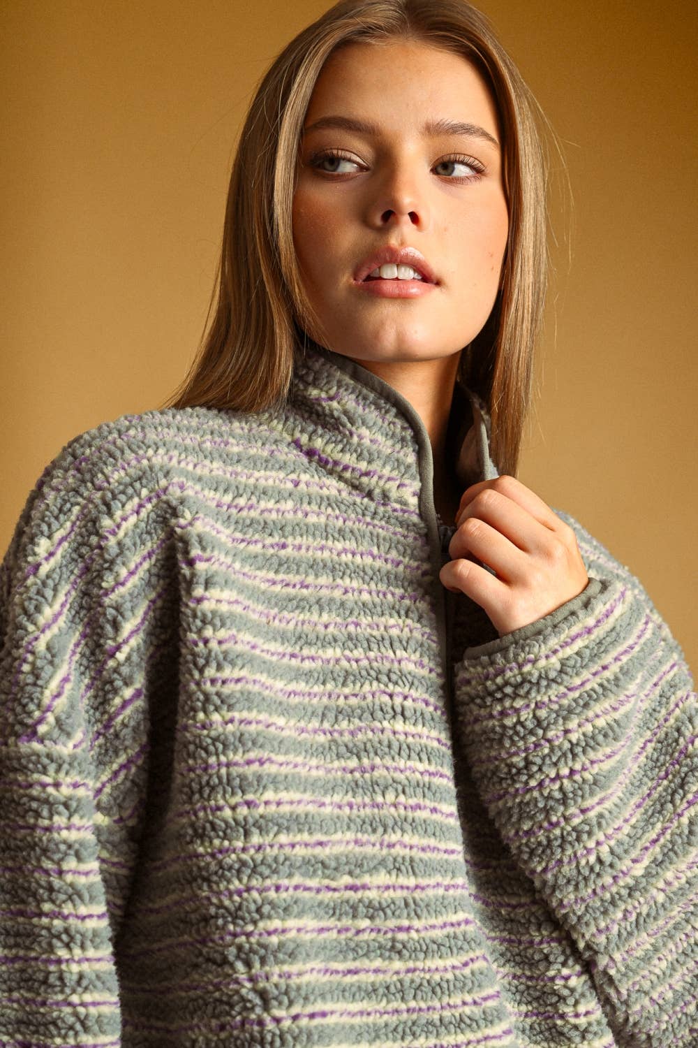 MULTI STRIPE SHERPA HALF ZIP PULLOVER