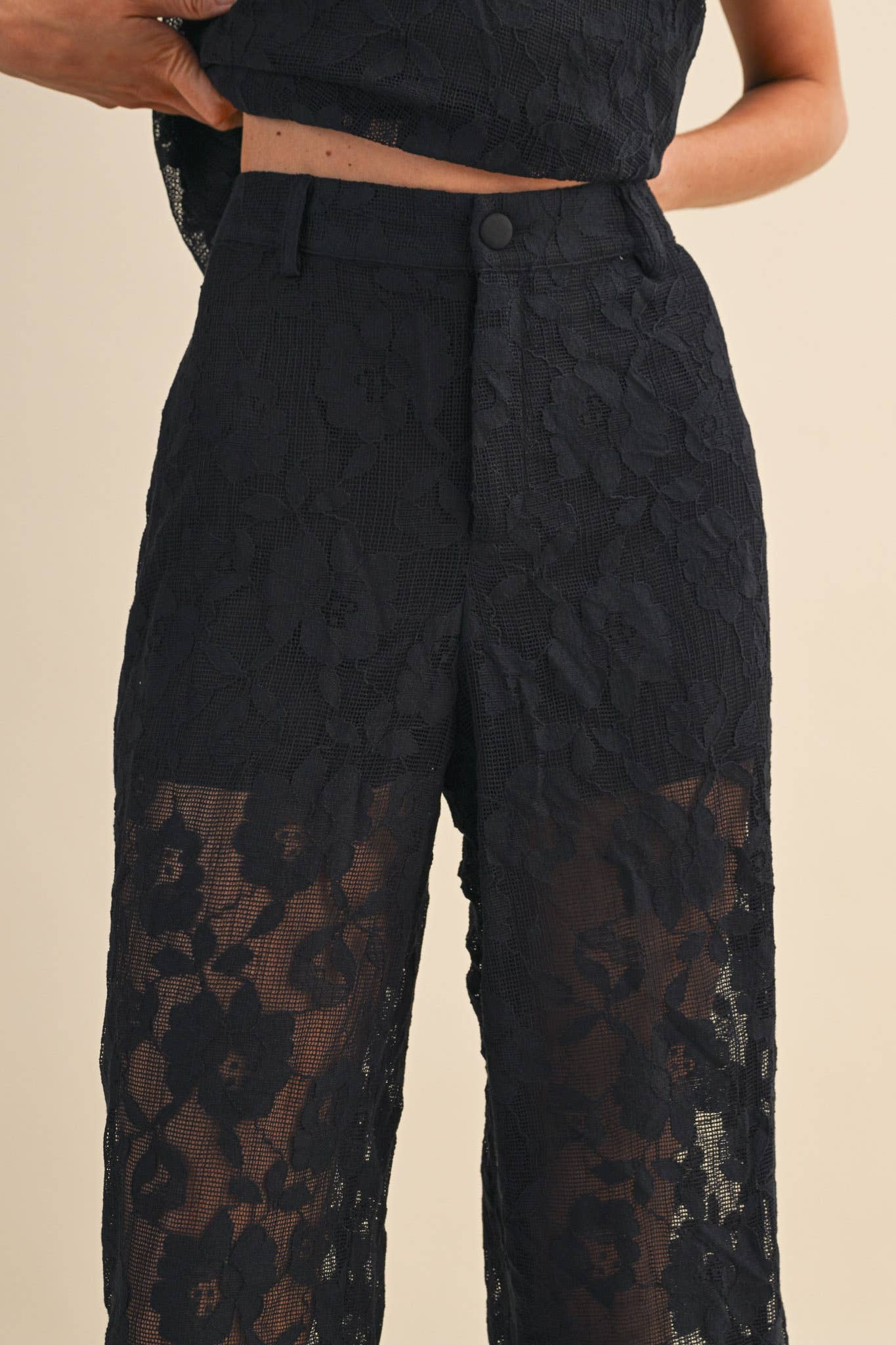 LACE SLEEVELESS TUNIC AND WIDE LEG PANTS SET