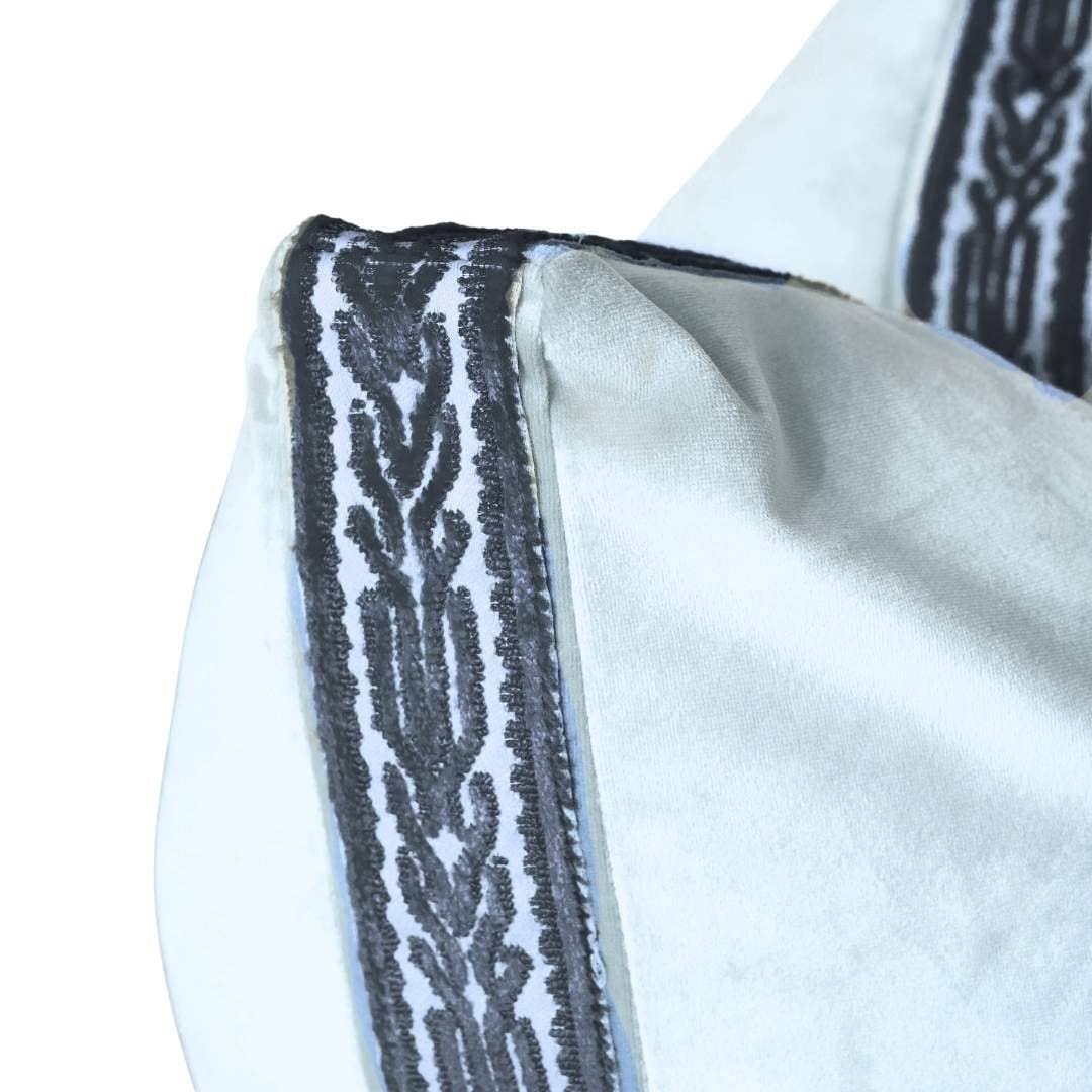Light Blue Velvet Pillow with Navy Embroidery