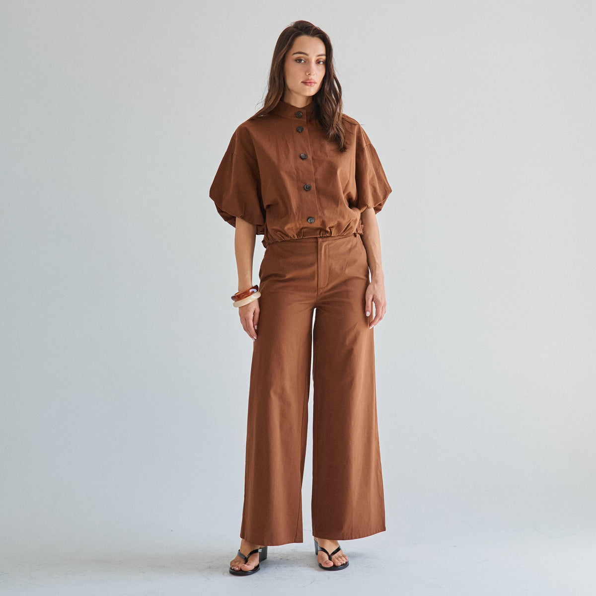 Button volume top & pants set