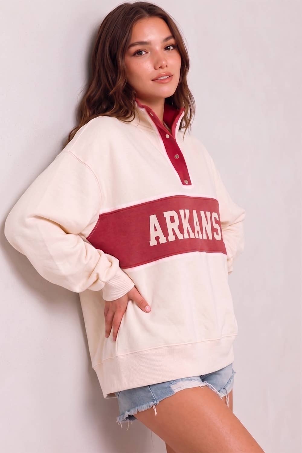 'ARKANSAS' Varsity Snap-Placket Sport Pullover