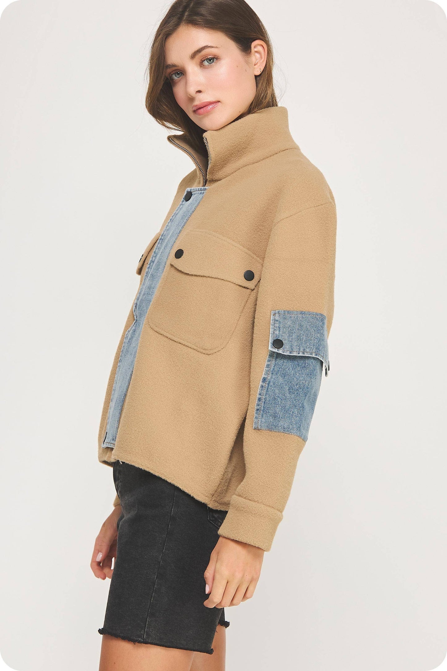 Denim Mixed Media Knit Jacket