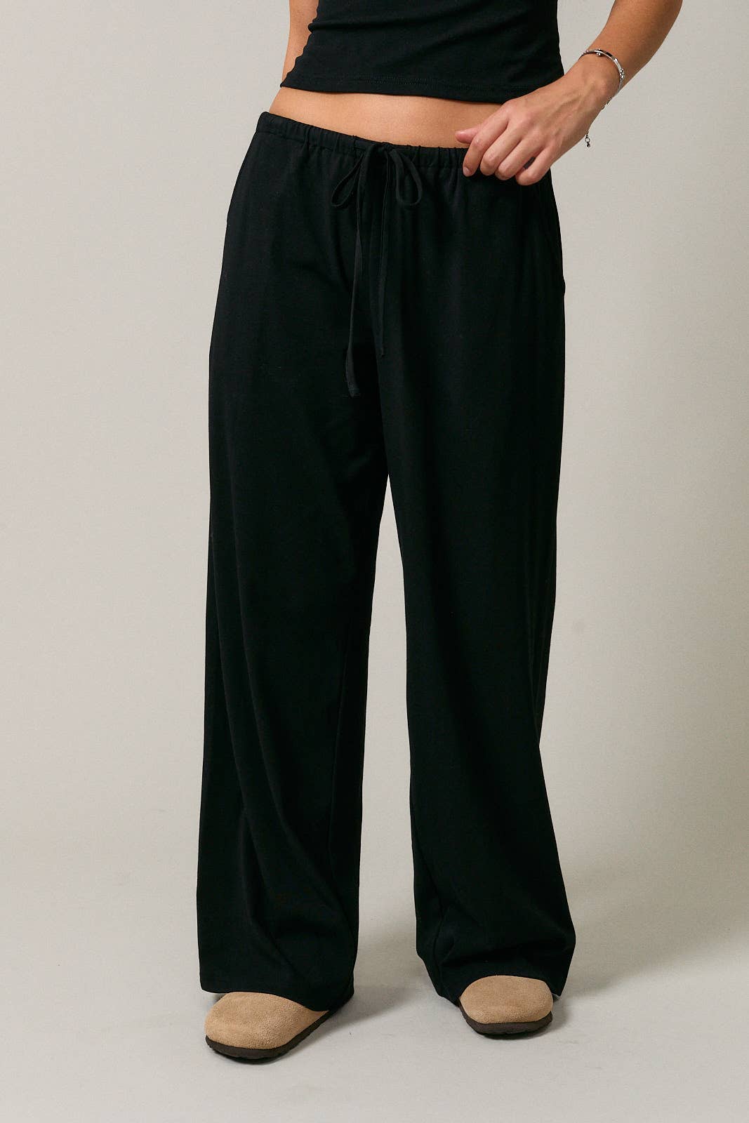 ELASTIC WAIST DRAWSTRING WIDE LEG PANTS