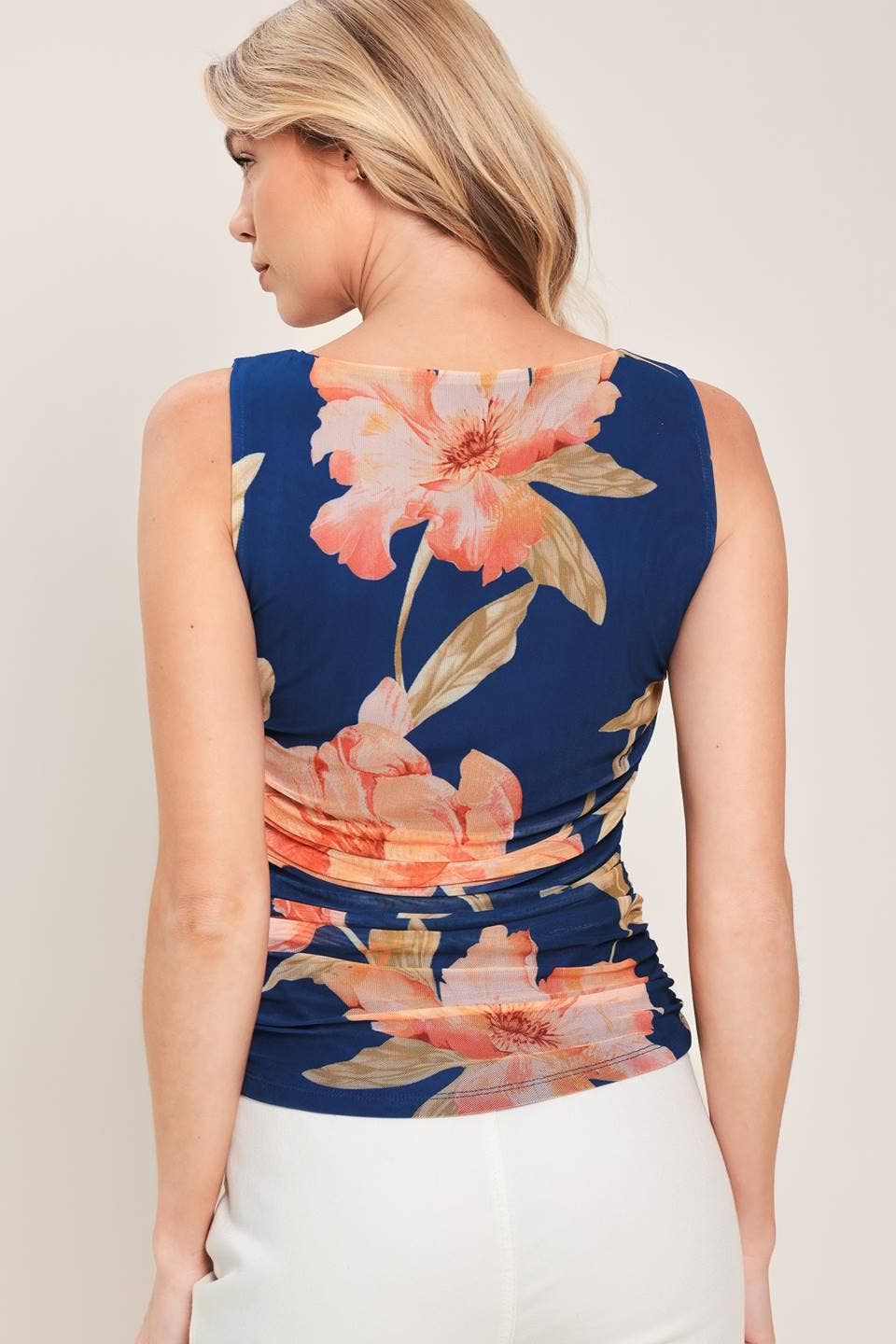 A printed power mesh tank top