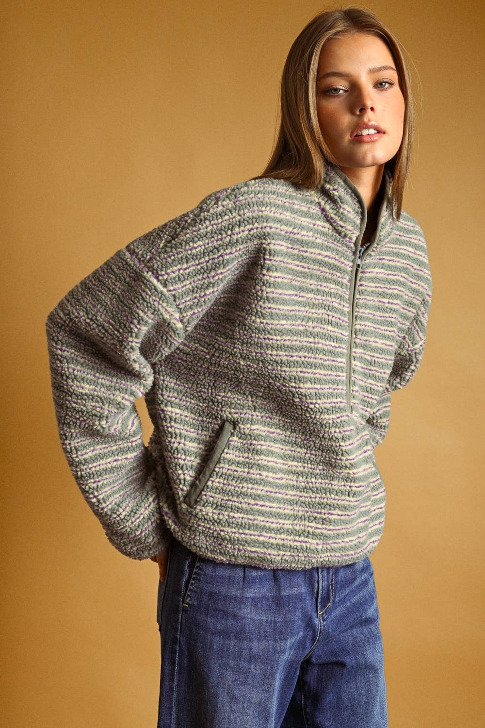 MULTI STRIPE SHERPA HALF ZIP PULLOVER