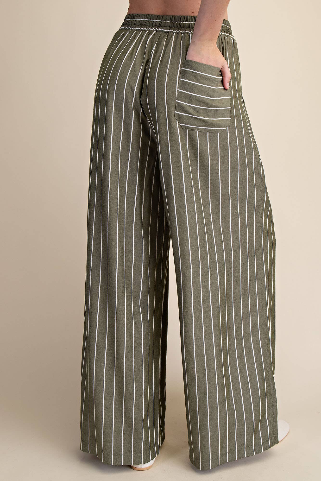 High Waist Elastic Band Stripe Wide Pants