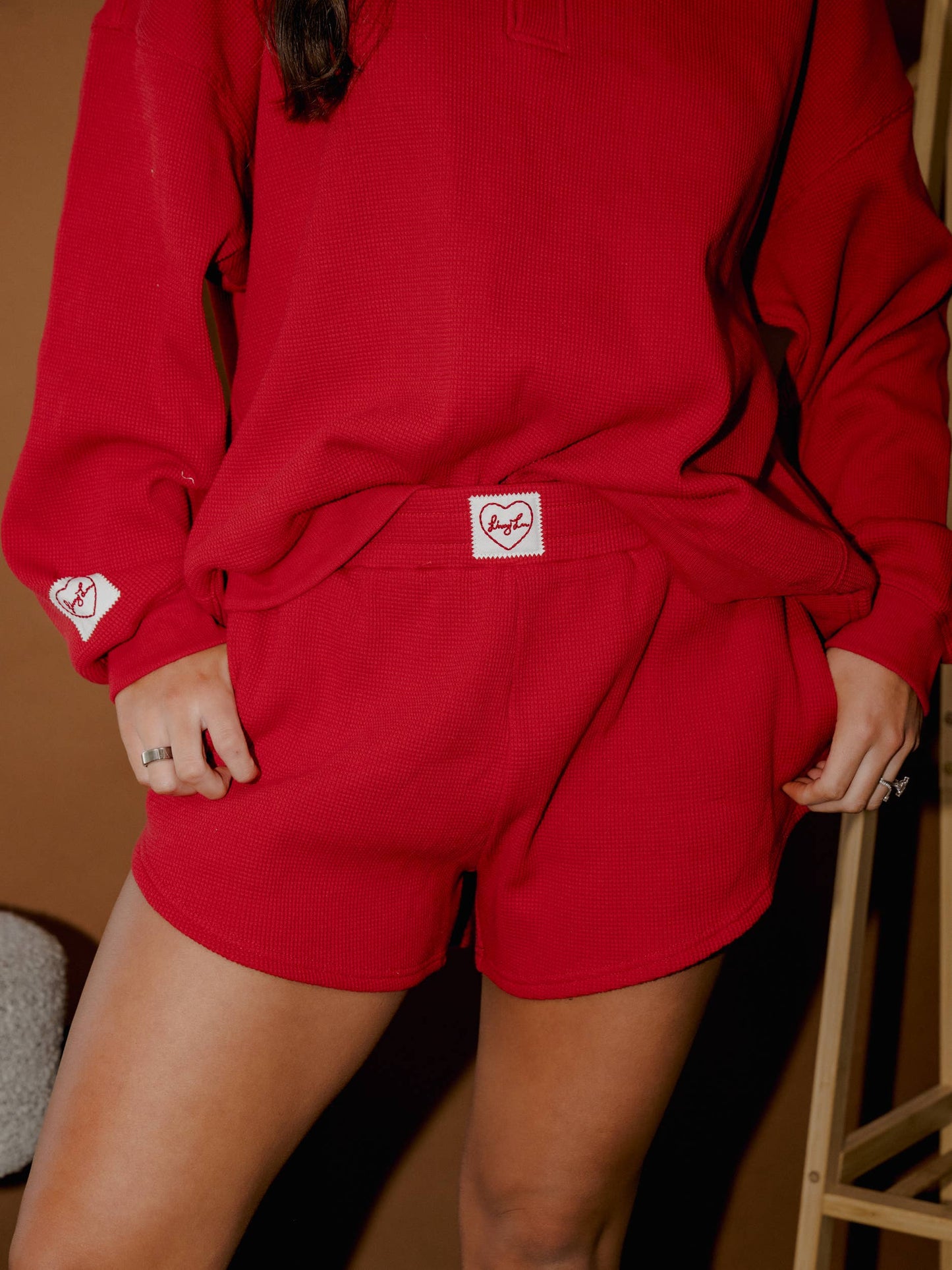 Red Signature Waffle Lounge Shorts