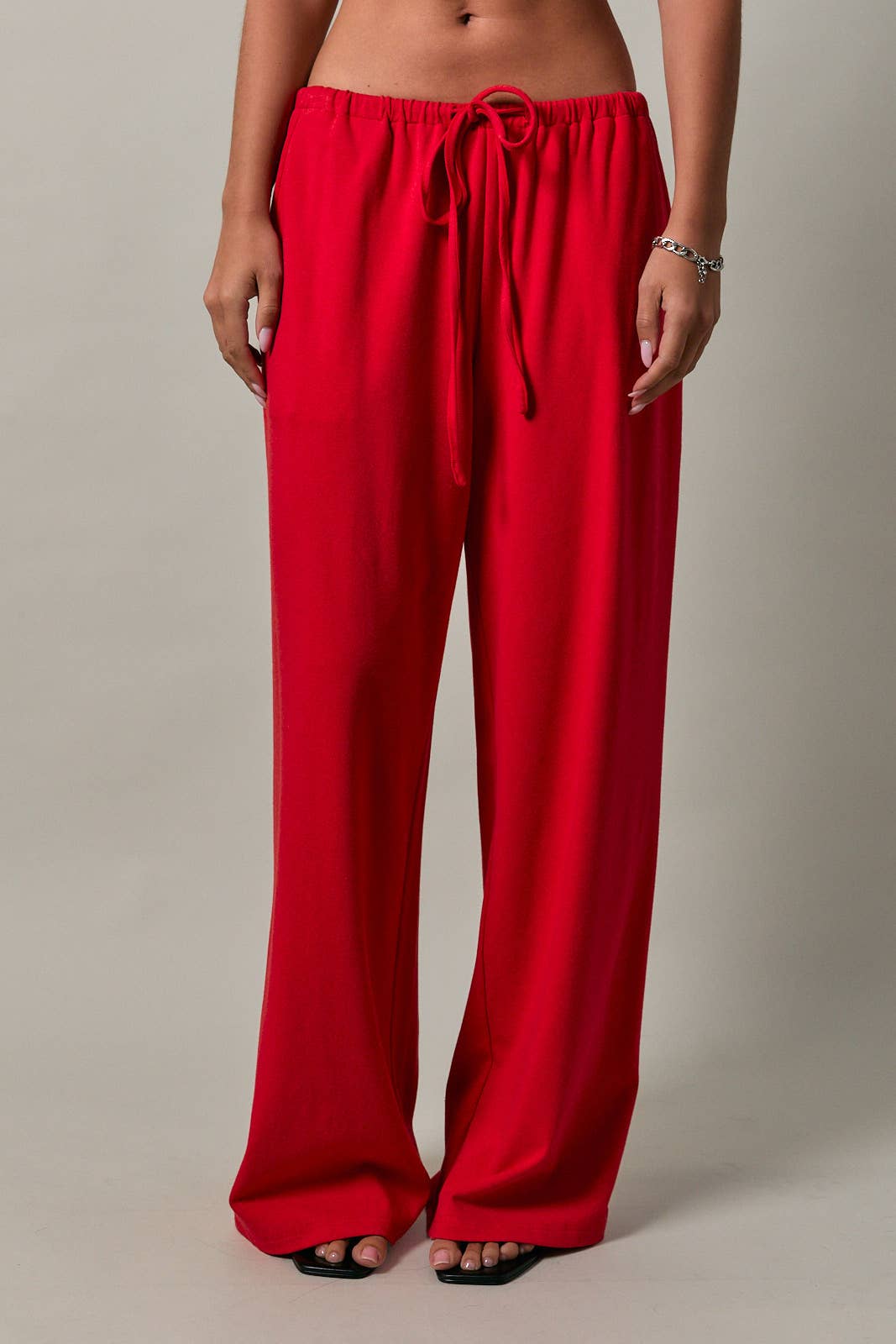 ELASTIC WAIST DRAWSTRING WIDE LEG PANTS