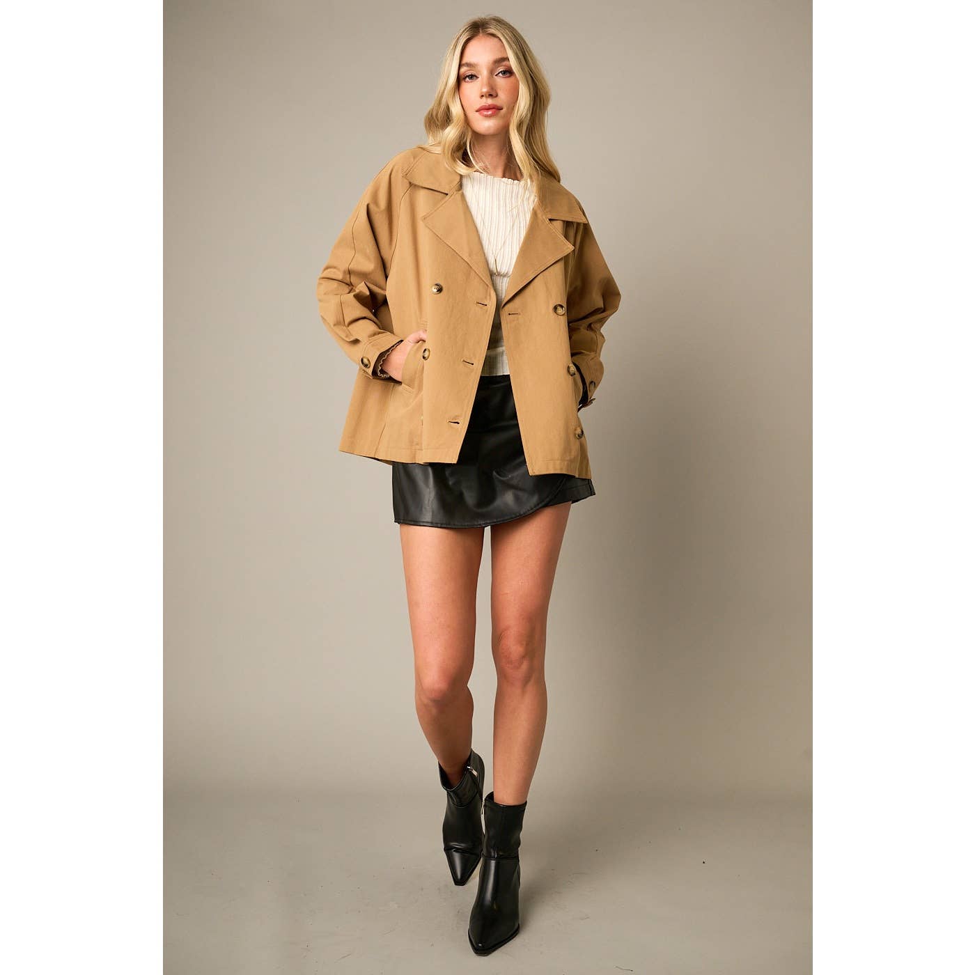 Raglan Long Sleeve Twill Trench Coat