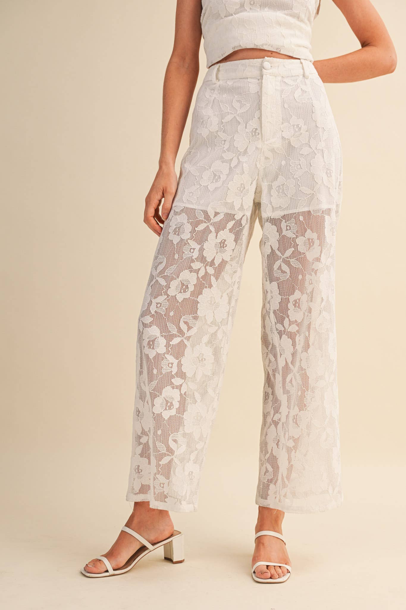 LACE SLEEVELESS TUNIC AND WIDE LEG PANTS SET
