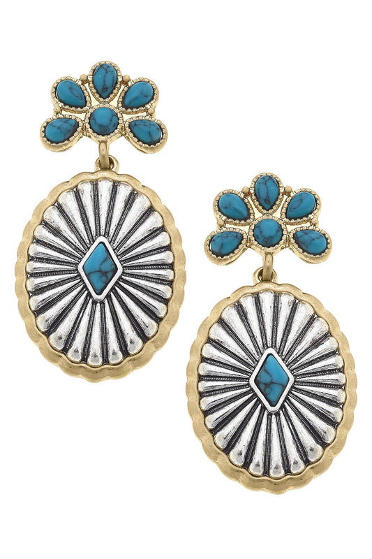 Monica Turquoise Drop Statement Earrings in Two Tone