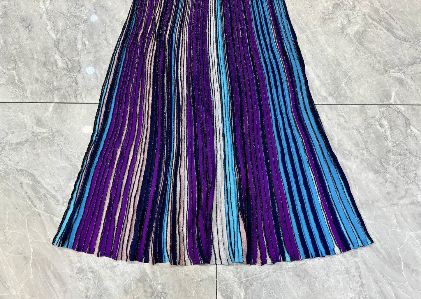 DR612 Summer Retro Knitted Dress with Striped Contrast