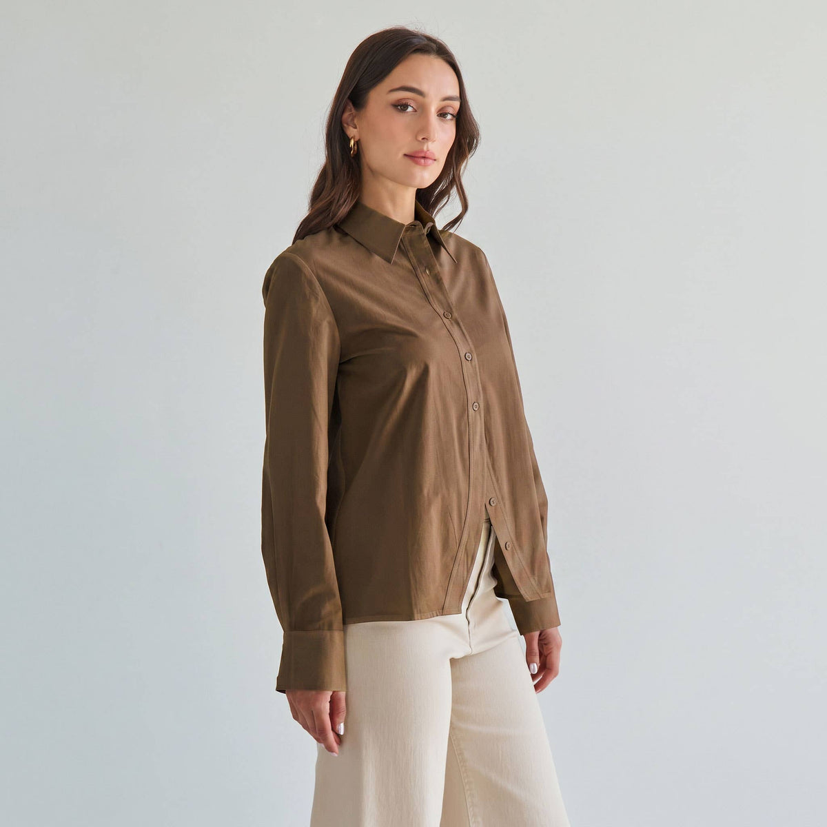 Split front button down shirt