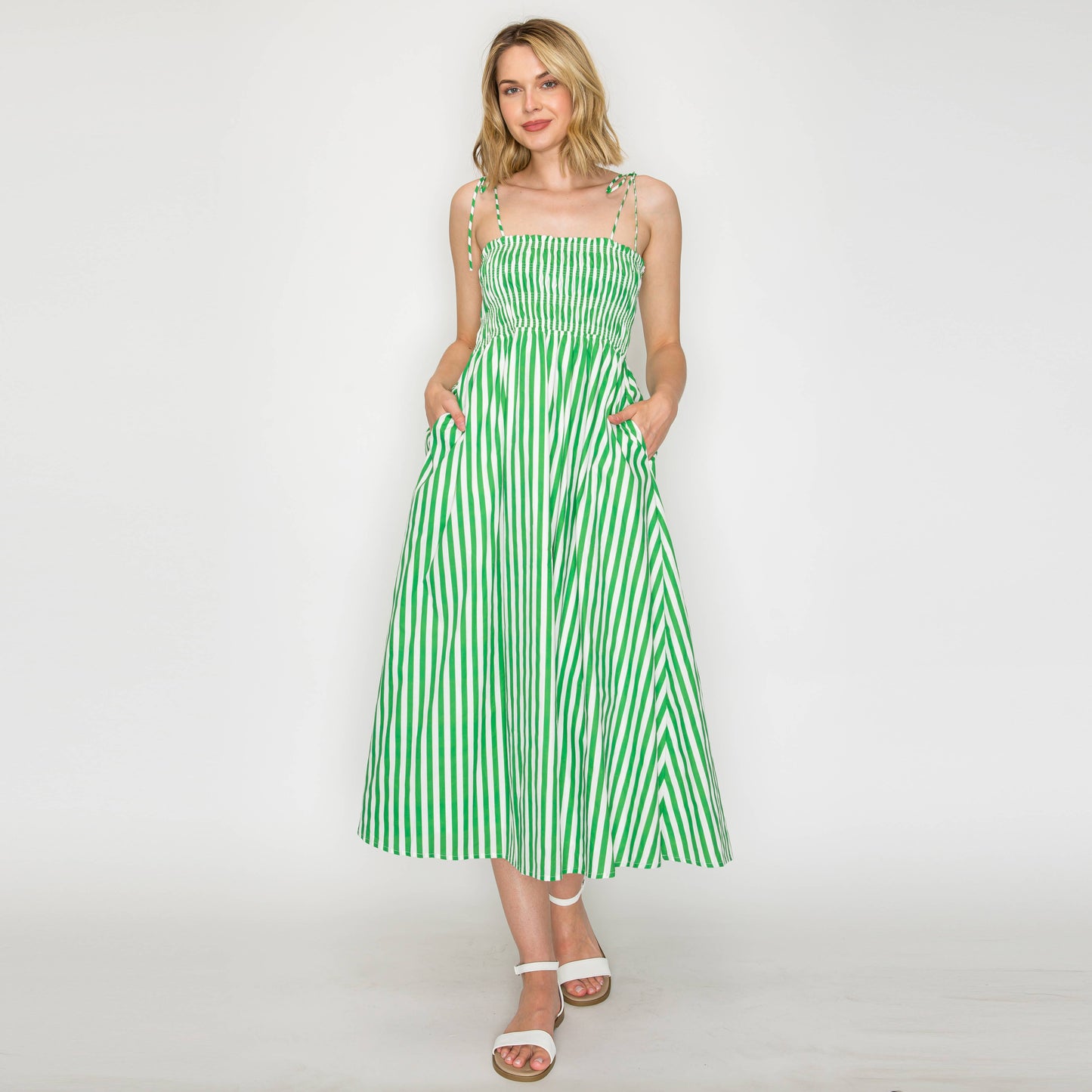 Summer Green Stripe Midi Dress