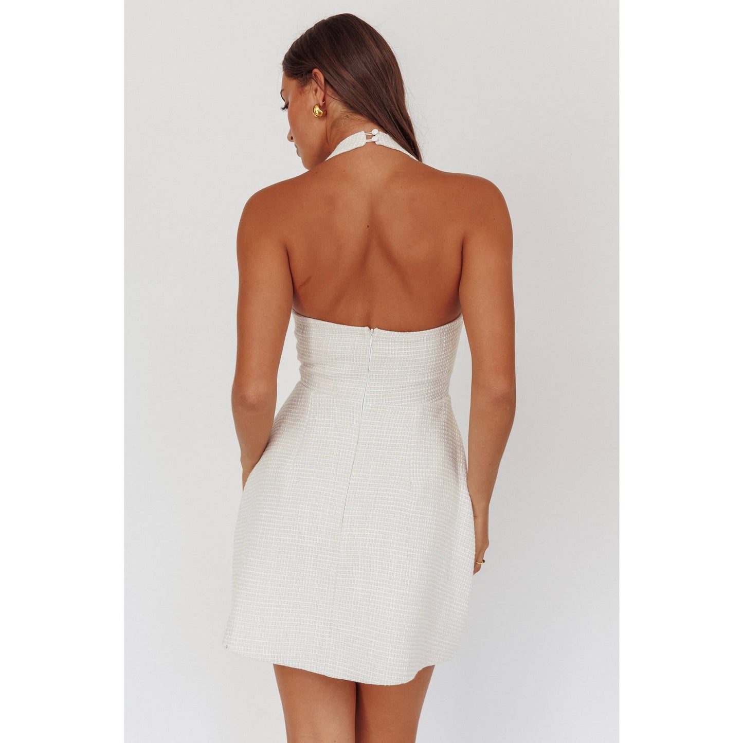 HALTER FLARE MINI DRESS
