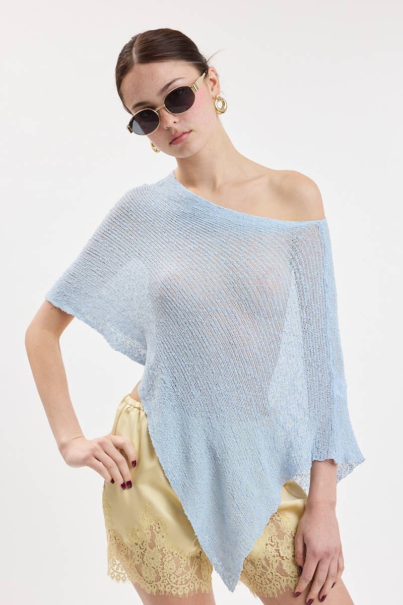 SEE-THROUGH KNIT ONE-SHOLDER SHEER PONCHO