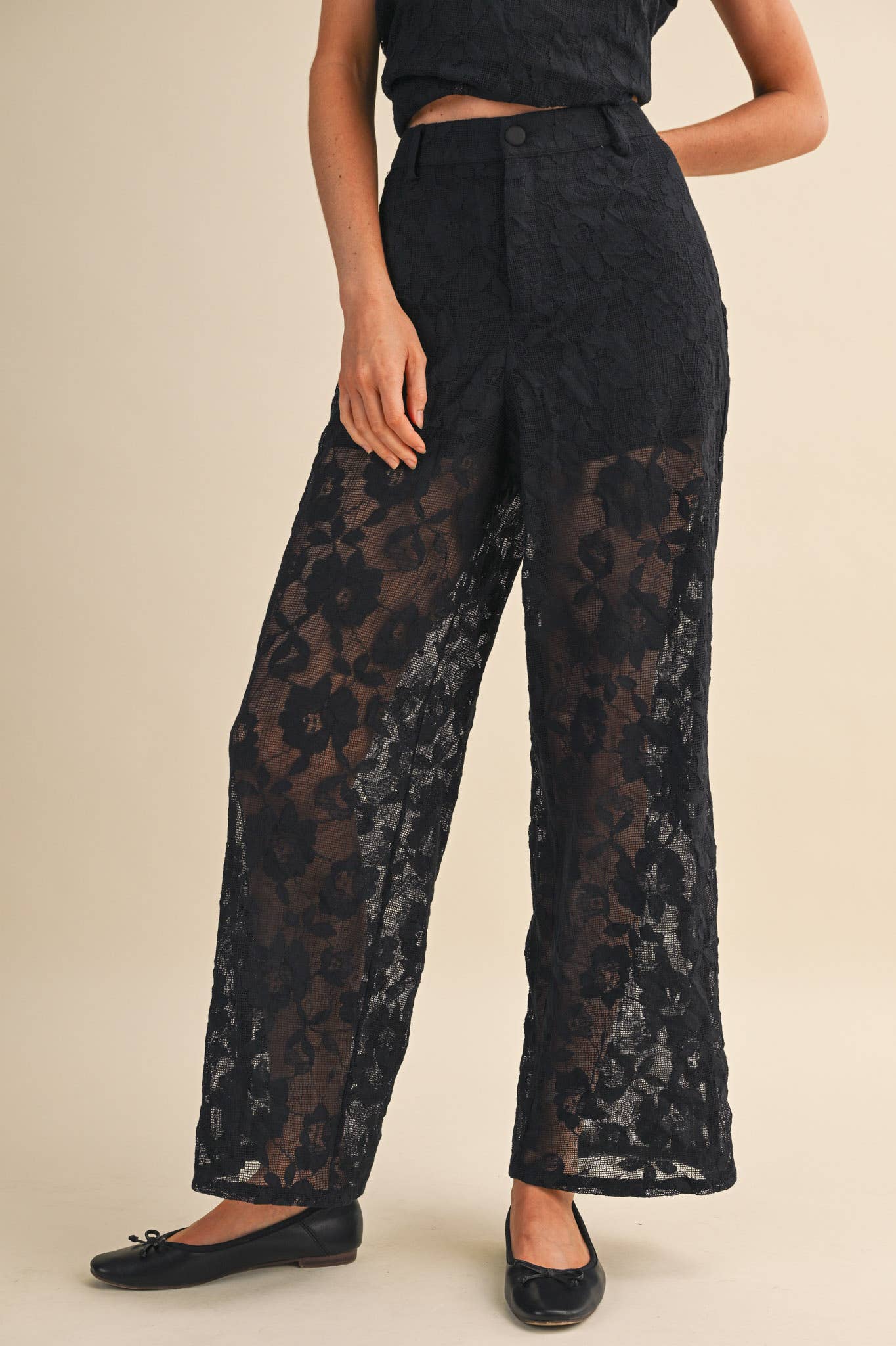 LACE SLEEVELESS TUNIC AND WIDE LEG PANTS SET