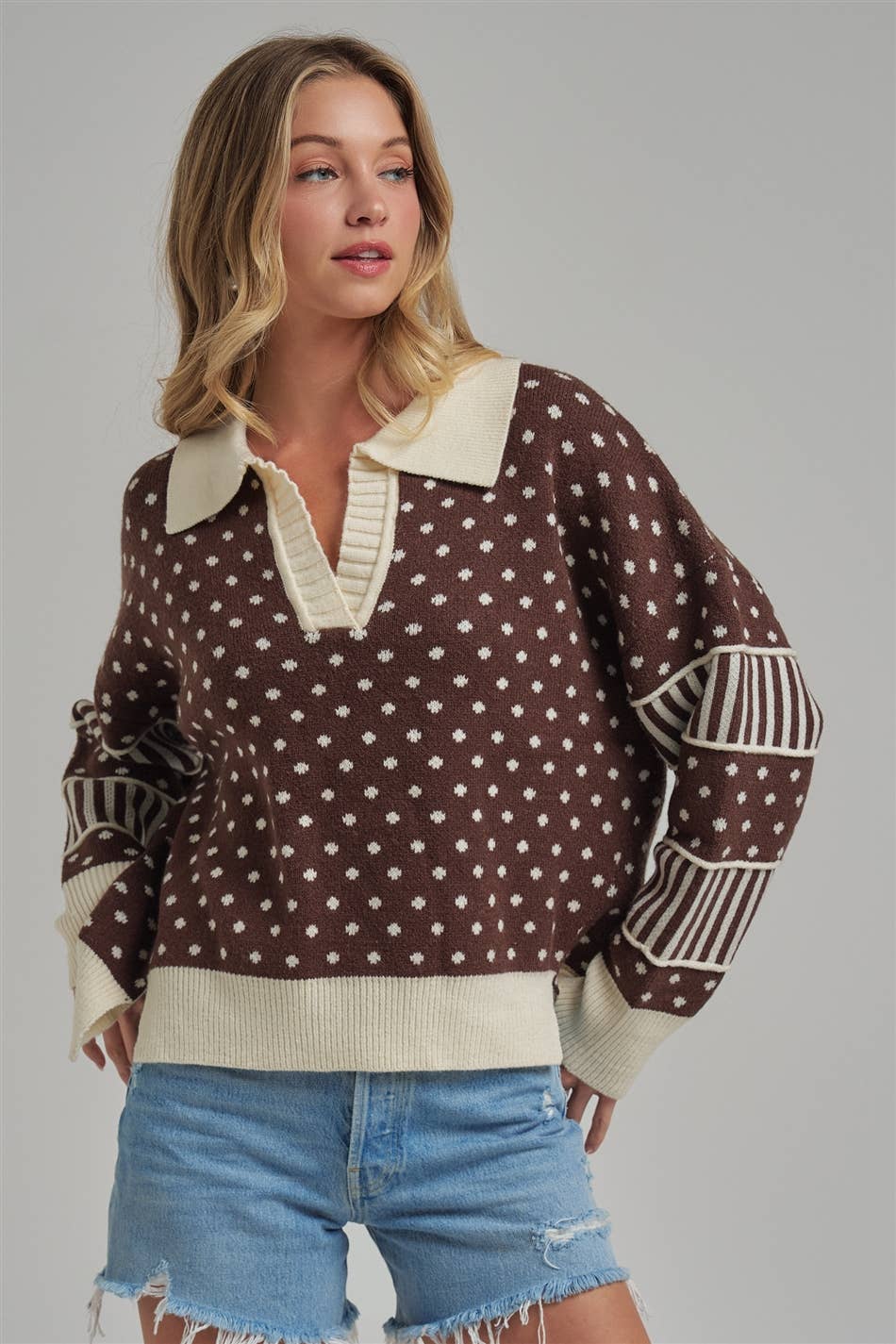 LOOSE FIT POLA DOT FALL SWEATER TOP