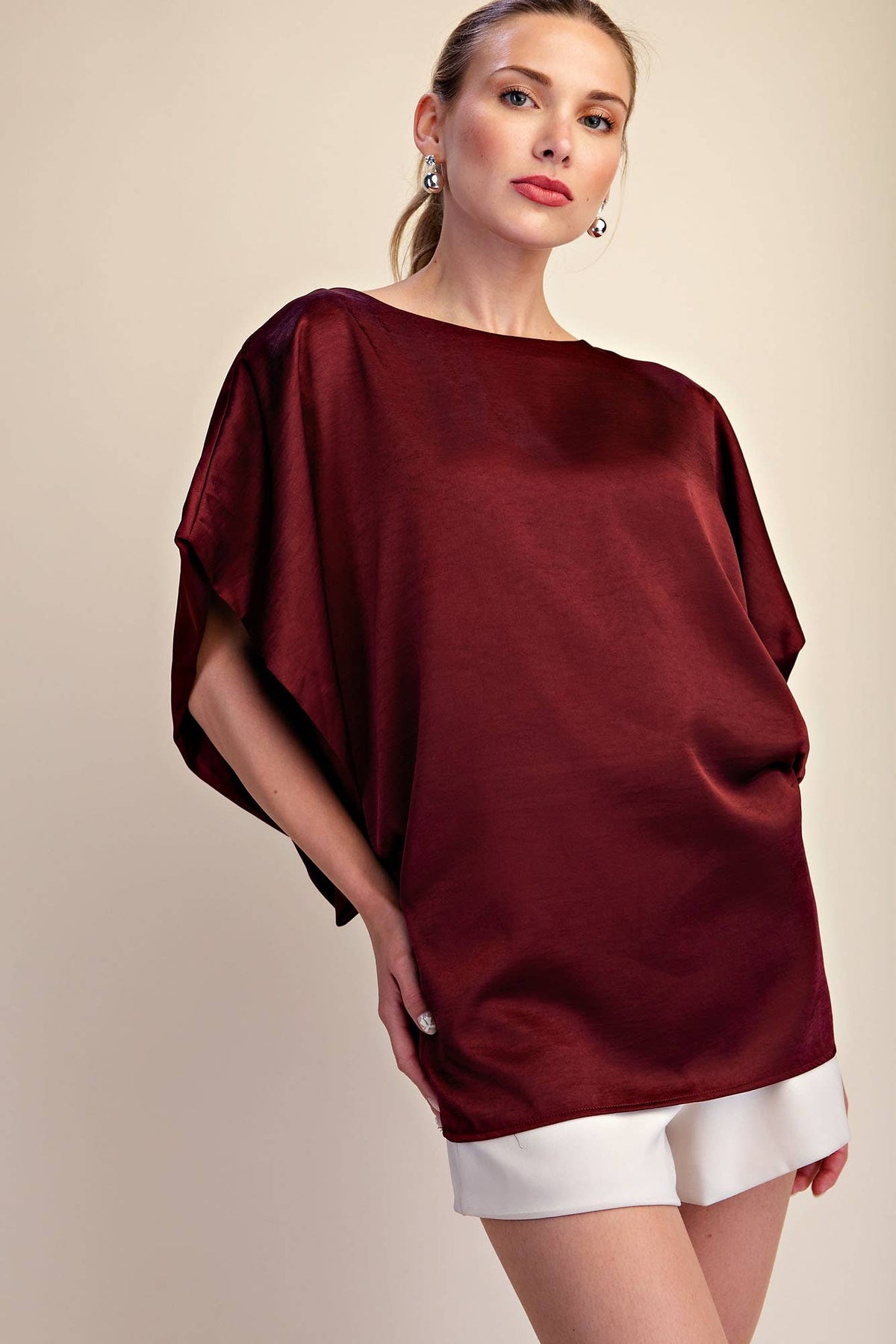 Drop Shoulder Flowy Wide Sleeve Oversized Top