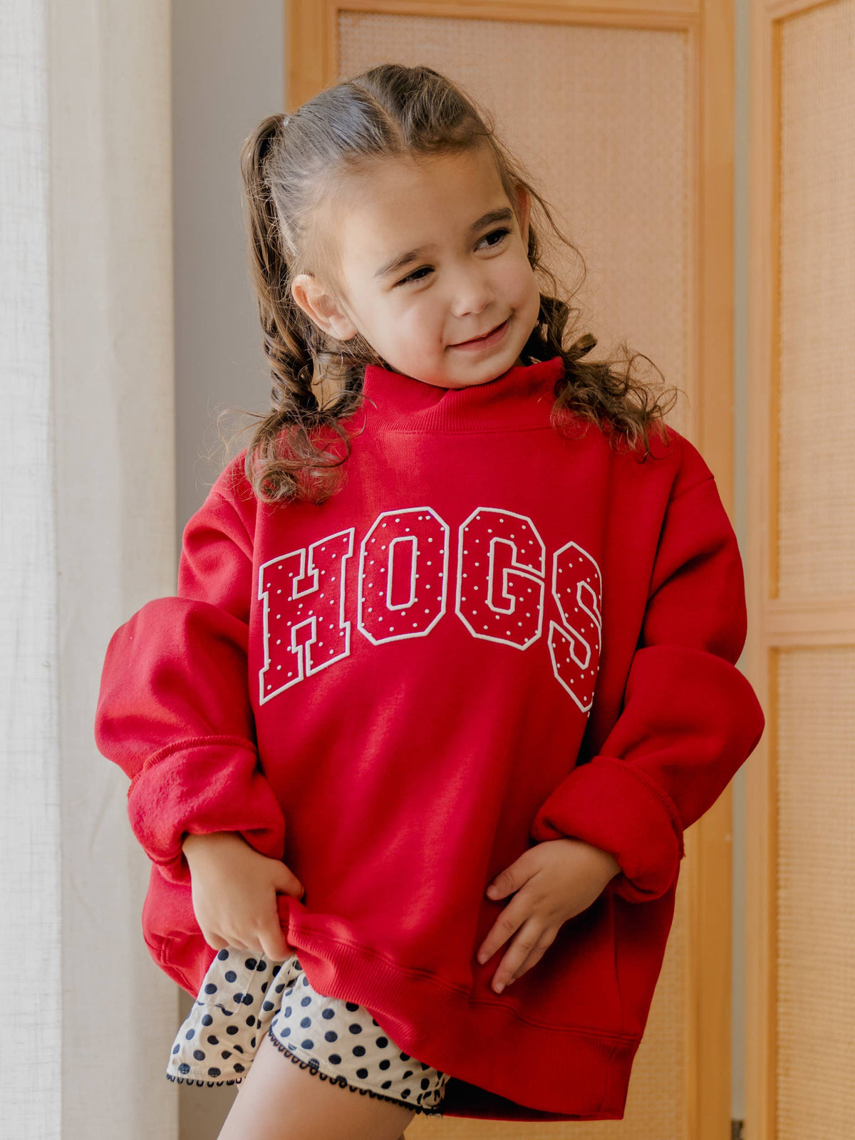 Children's ARK Hogs Polka Dot Puff Mock Neck Sweatshirt