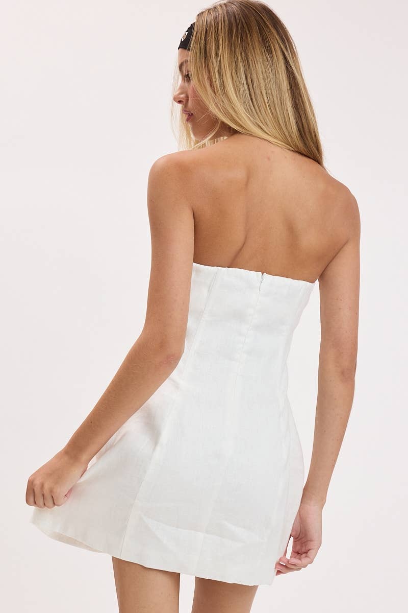 LINEN SOFT COLOR STRAIGHT ACROSS TUBE MINI DRESS