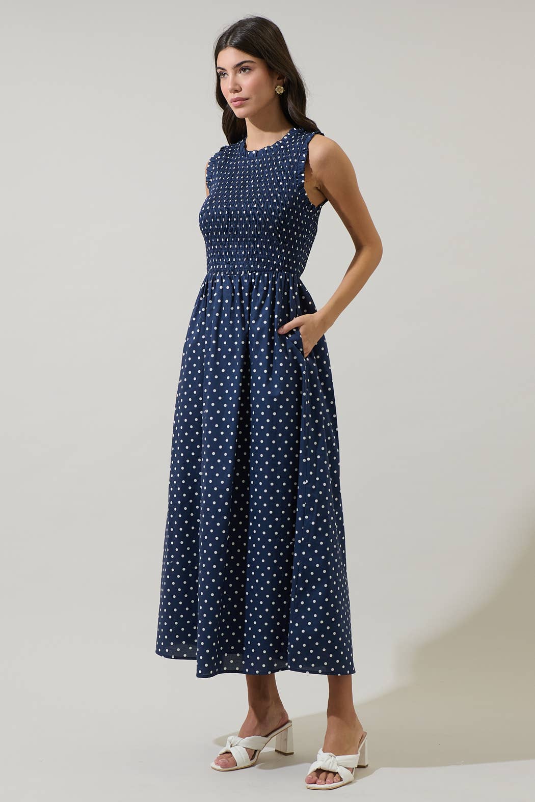 Ivany Polka Dot Cecil Smocked Midi Dress