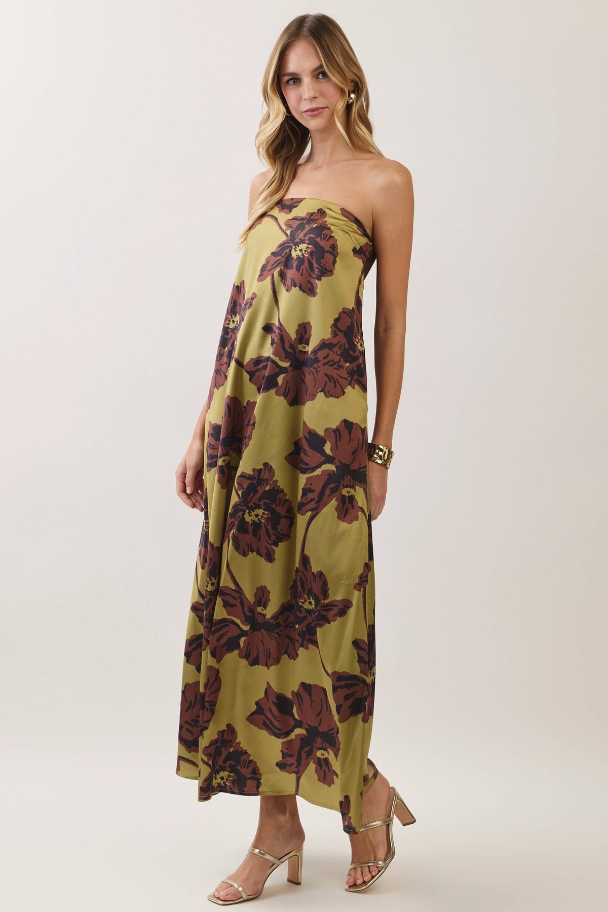 CD07609-Floral Print Strapless Maxi Dress