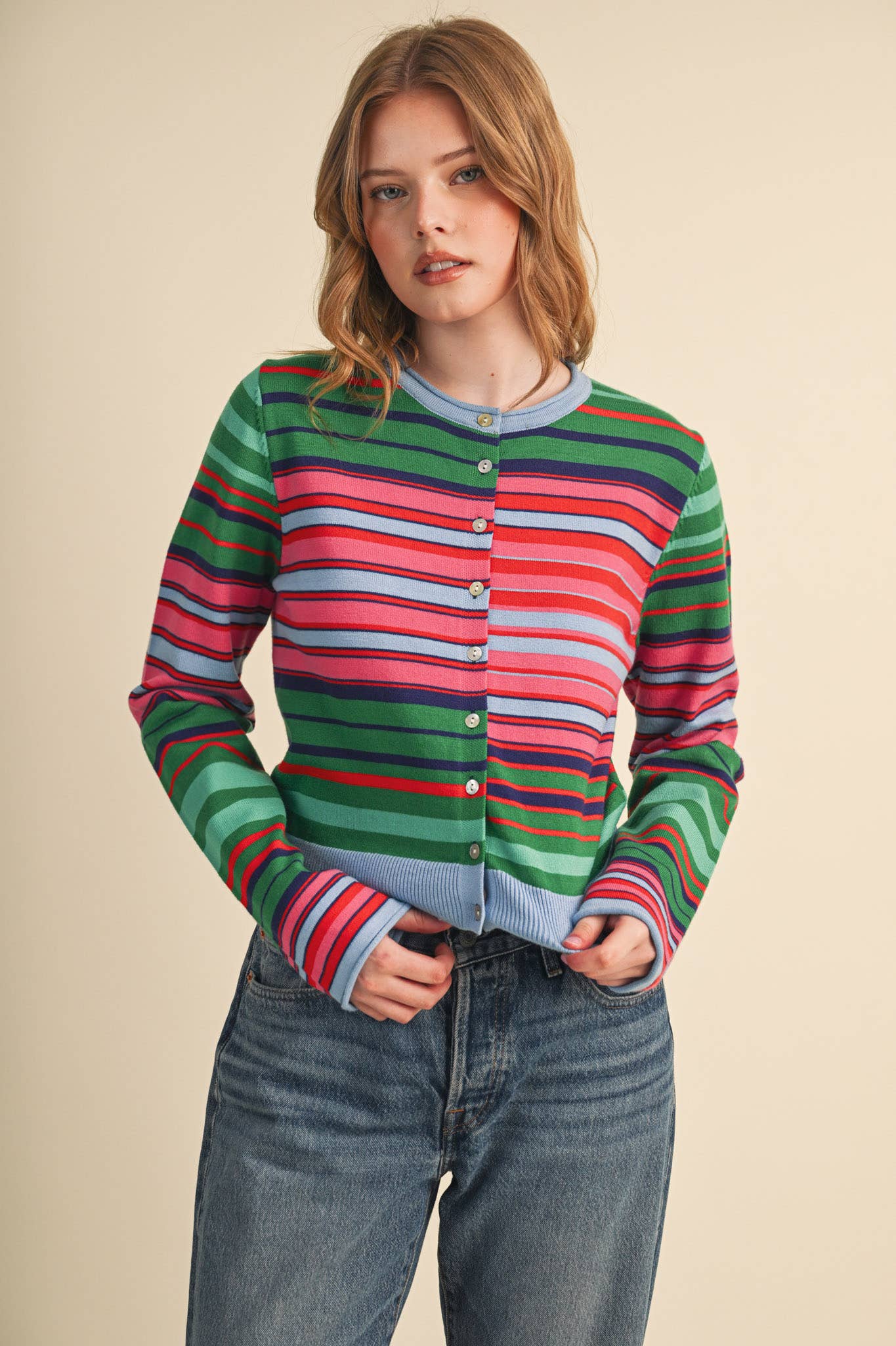MUTLI-COLOR STRIPED SWEATER CARDIGAN