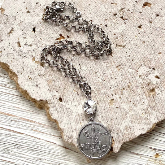 Paris France French coin necklace 