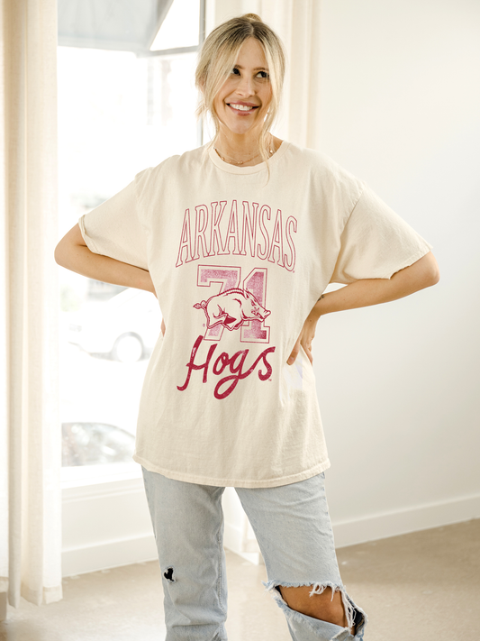 Arkansas Razorbacks Club Mascot Off White Thrifted Tee