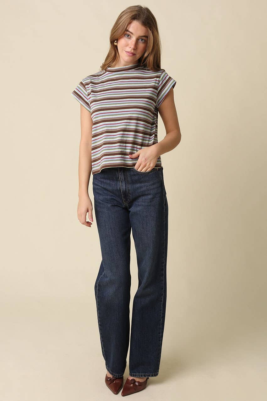 Lizz Stripe Mock Neck Tee (2 colors)