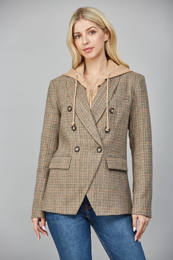 HOODED HERRINGBONE BLAZER