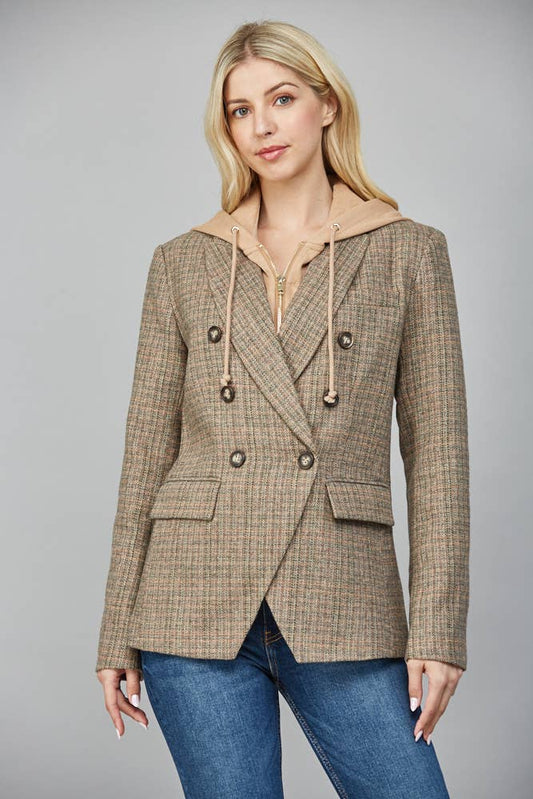 HOODED HERRINGBONE BLAZER