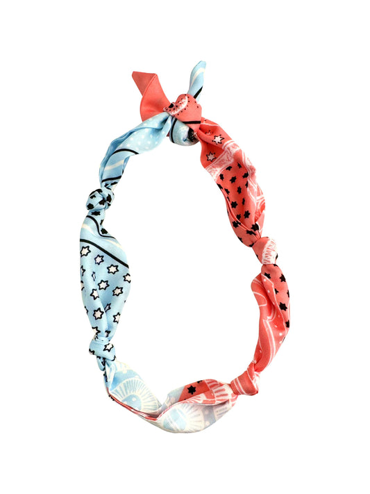Carley Bandana Scarf Necklace Lt Blue Red  - Create your own