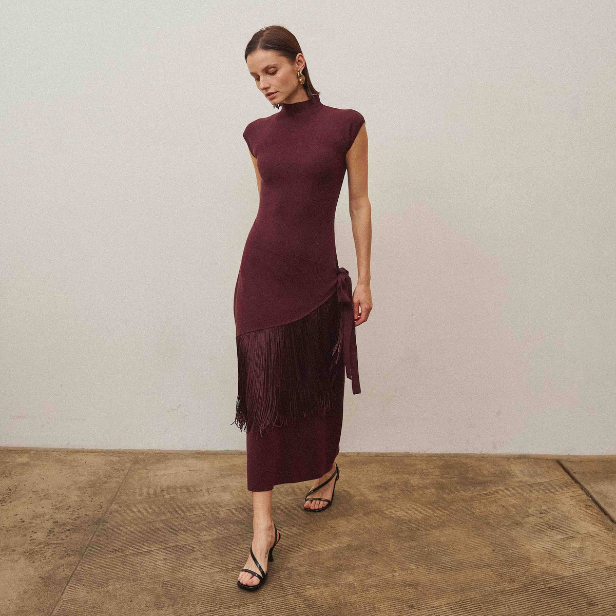 Fringe faux wrap dress