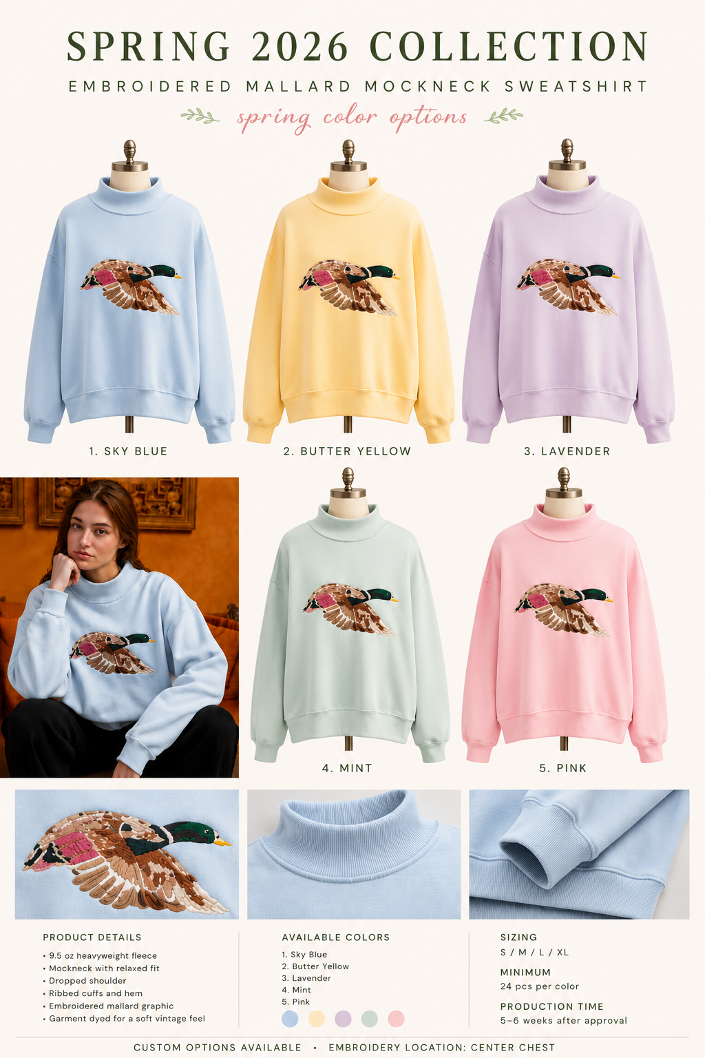 'MALLARD' Embroidered Mock-Neck Sweatshirt